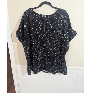 Melloday Womens 3X Black White Square Polka Dot V-Neck Zipper Back Blouse NWT